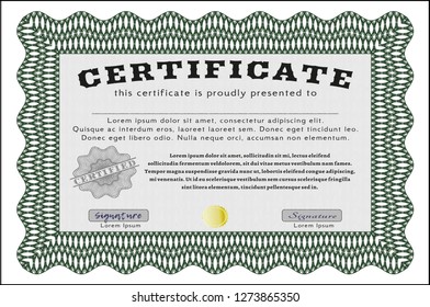 Green Diploma template or certificate template. Money Pattern design. With quality background. Vector illustration. 