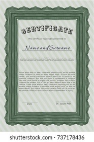 Green Diploma template or certificate template. Money style design. With complex linear background. Customizable, Easy to edit and change colors. 
