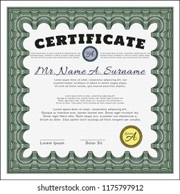 Green Diploma template or certificate template. Nice design. Complex background. Detailed. 