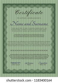 Green Diploma template or certificate template. Nice design. With complex background. Detailed. 