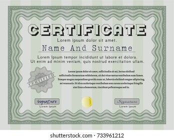 Green Diploma template or certificate template. Nice design. With quality background. Detailed. 