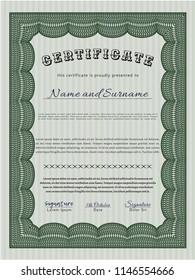Green Diploma template or certificate template. Perfect design. Detailed. With great quality guilloche pattern. 