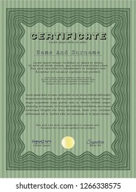 Green Diploma template or certificate template. Printer friendly. Perfect design. Vector illustration. 
