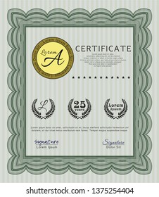 Green Diploma template or certificate template. Printer friendly. Detailed. Perfect design. 