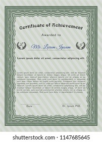 Green Diploma template or certificate template. With quality background. Vector illustration. Money style design. 