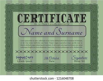Green Diploma template or certificate template. With quality background. Money design. Vector illustration. 
