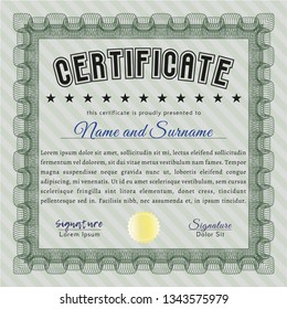 Green Diploma template or certificate template. With quality background. Detailed. Money design. 