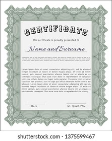 Green Diploma template or certificate template. With quality background. Detailed. Nice design. 