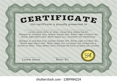 Green Diploma template or certificate template. With quality background. Money style design. Detailed. 