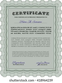 Green Diploma template or certificate template. With quality background. Beauty design. Vector pattern that is used in money and certificate. 