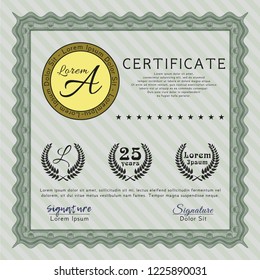Green Diploma template or certificate template. Retro design. Detailed. With complex background. 
