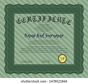 Green Diploma template or certificate template. Retro design. With linear background. Customizable, Easy to edit and change colors. 
