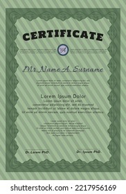 Green Diploma template or certificate template.  Sophisticated design.  With background.  Vector illustration. 