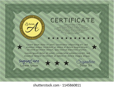 Green Diploma template or certificate template. Superior design. Vector illustration. With quality background. 