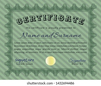 Green Diploma template or certificate template. Superior design. Detailed. Complex background. 