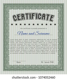  Green Diploma template or certificate template. Vector illustration. With complex linear background. Perfect design. 