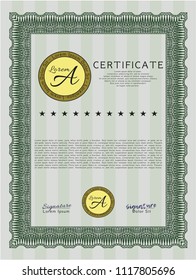 Green Diploma template or certificate template. Vector illustration. Complex background. Money Pattern design. 