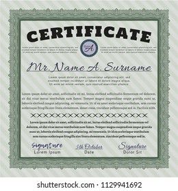 Green Diploma template or certificate template. Vector illustration. With background. Excellent design. 