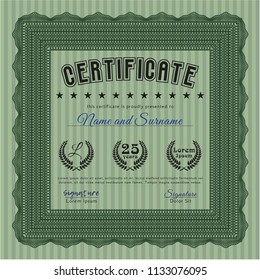 Green Diploma template or certificate template. Vector illustration. With guilloche pattern and background. Money design. 