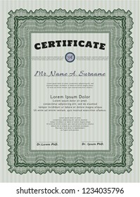 Green Diploma template or certificate template. Vector illustration. With quality background. Money design. 