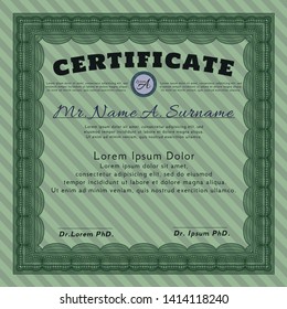 Green Diploma template or certificate template. Vector illustration. With background. Good design. 
