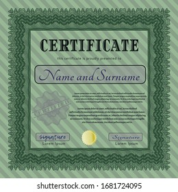 Plantilla de diploma verde o plantilla de certificado. Ilustración vectorial. Con fondo lineal complejo. Excelente diseño. 