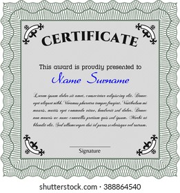 Green Diploma template or certificate template. Vector pattern that is used in money and certificate. With quality background. Artistry design. 