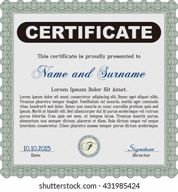Green Diploma template or certificate template. Vector pattern that is used in money and certificate. With quality background. Artistry design. 