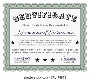 Green Diploma template or certificate template. Vector illustration. With background. Excellent design. 