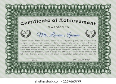 Green Diploma template. With complex background. Vector illustration. Beauty design. 