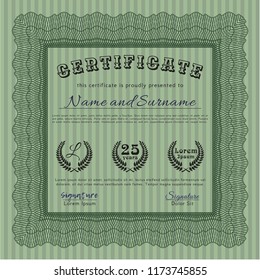 Green Diploma template. Complex background. Vector illustration. Money Pattern design. 