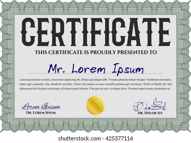 Green Diploma template. With complex background. Lovely design. Vector illustration. 