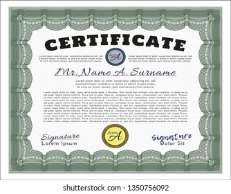 Green Diploma template. With complex linear background. Customizable, Easy to edit and change colors. Retro design. 