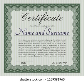 Green Diploma template. Cordial design. With complex linear background. Customizable, Easy to edit and change colors. 