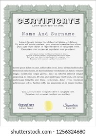 Green Diploma template. Cordial design. Customizable, Easy to edit and change colors. With great quality guilloche pattern. 