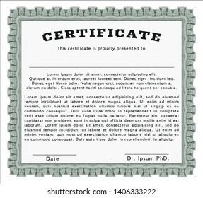 Green Diploma template. Cordial design. Vector illustration. With background. 