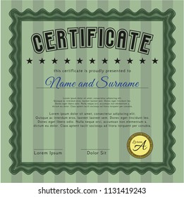 Green Diploma template. Customizable, Easy to edit and change colors. With complex linear background. Nice design. 