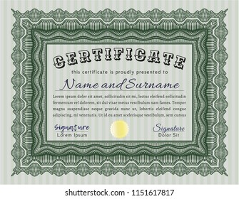 Green Diploma template. Customizable, Easy to edit and change colors. With guilloche pattern and background. Retro design. 