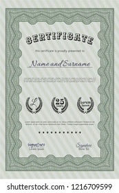 Green Diploma template. Customizable, Easy to edit and change colors. With great quality guilloche pattern. Lovely design. 