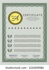 Green Diploma template. Customizable, Easy to edit and change colors. With linear background. Money Pattern design. 