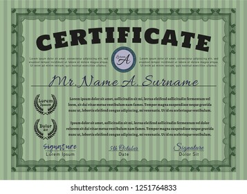 Green Diploma template. Customizable, Easy to edit and change colors. With complex background. Good design. 