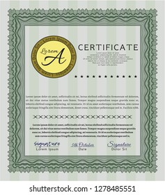 Green Diploma template. Customizable, Easy to edit and change colors. With complex background. Money Pattern design. 