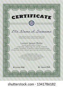 Green Diploma template. Detailed. With complex background. Money Pattern. 