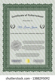 Green Diploma template. Detailed. With guilloche pattern. Retro design. 