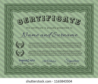 Green Diploma template. Detailed. With quality background. Sophisticated design. 