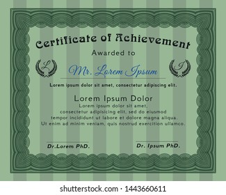 Green Diploma template. Elegant design. With quality background. Vector illustration. 