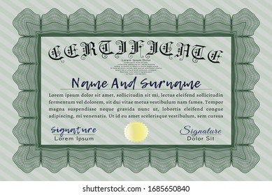 Green Diploma template. Elegant design. With background. Detailed. 