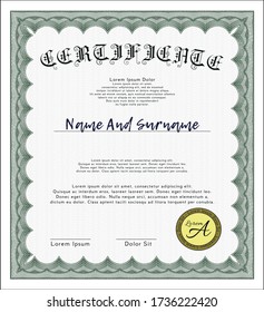 Plantilla de Diploma Verde.  Diseño elegante.  Con fondo lineal.   