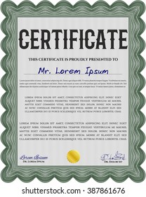 Green Diploma template. Excellent design. Border, frame. With background. 