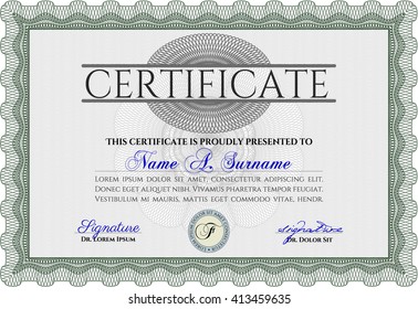 Green Diploma template. Excellent design. With complex background. Vector illustration. 